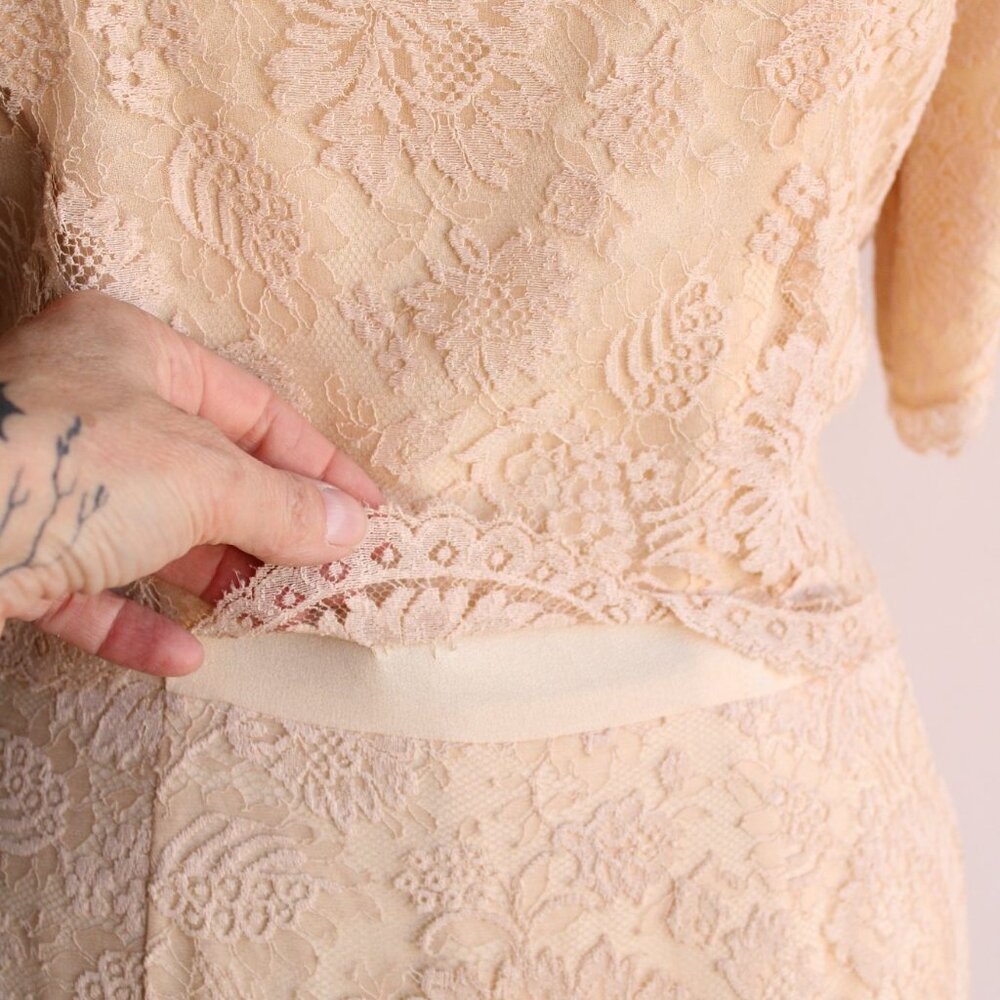Vintage 1960s Dress, Pink Illusion Lace Fluttery Open Back - Picture 5 of 11